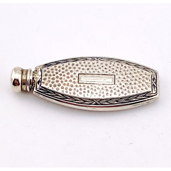 Lovely Sterling Silver Perfume Bottle for Purse Hand Hammered Front Carved Frame - Picture 3 of 6